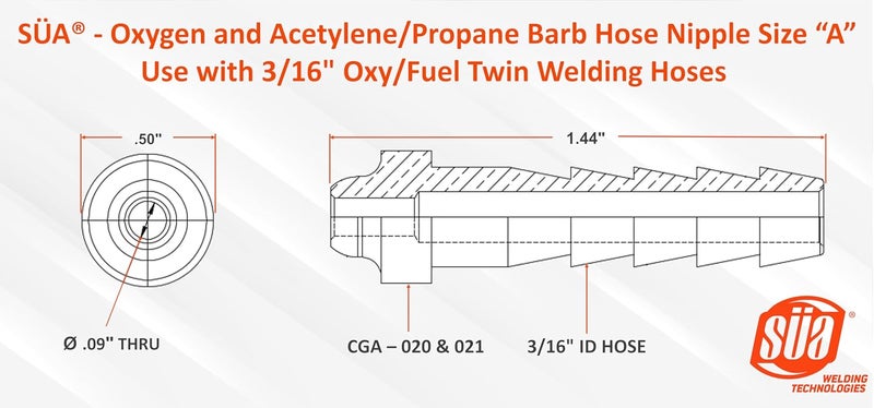 Sa ® - Repair Kit for Twin Oxy/Fuel 3/16" I.D.Welding Hoses with Size "A" 3/8"-24 Connectors - Oxygen and Acetylene/Propane - Image 3